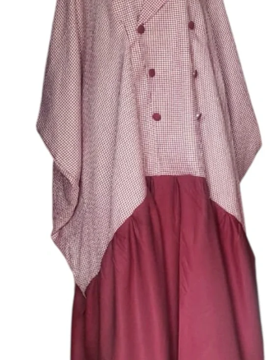 Chic Retro style Houndstooth Two-Tone Berry Red  Maxi Dress with Gingham Bodice - Picture 2 of 3